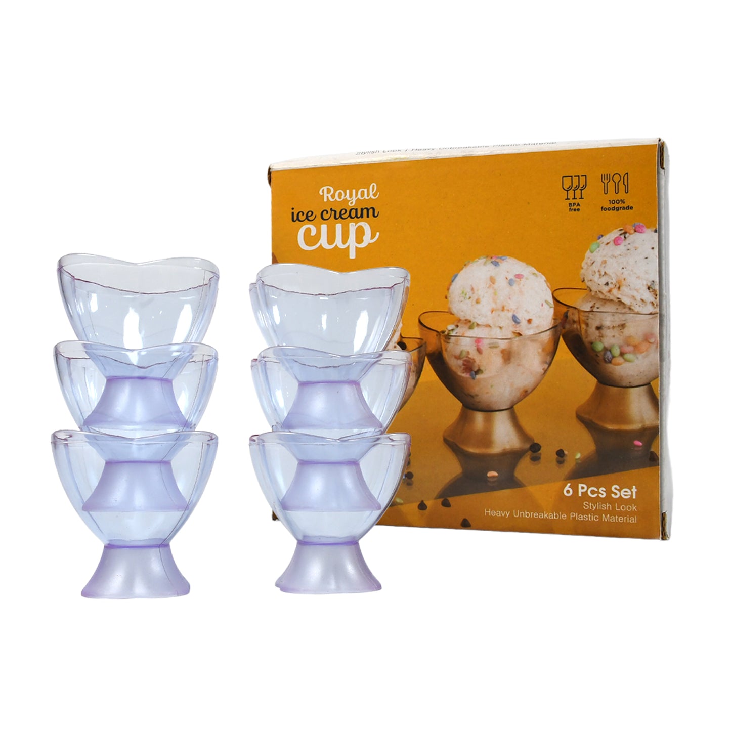 Set of six Wukusy modern plastic dessert ice cream bowls, ideal for home, office, or party use.