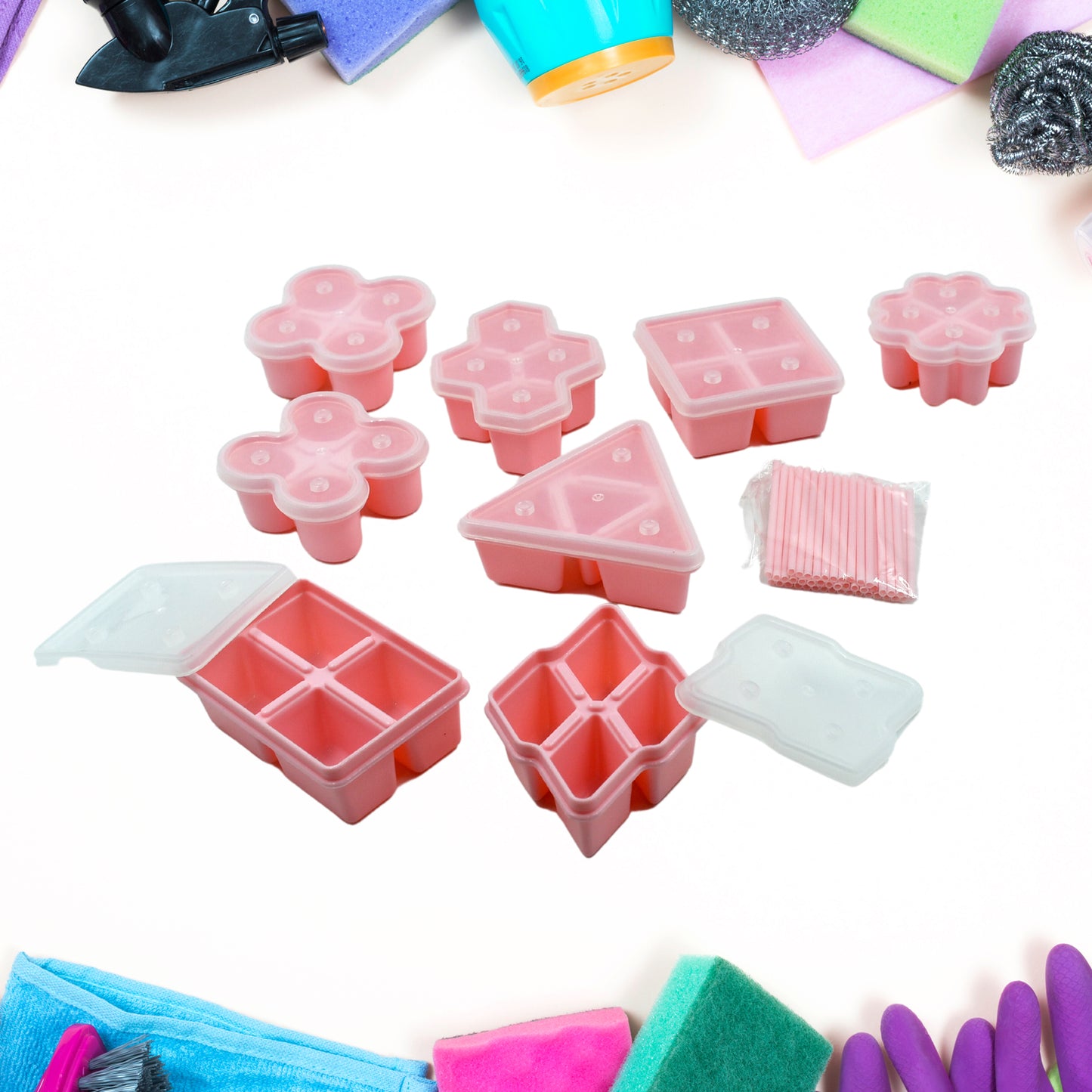 Wukusy multi-shape ice mold set with BPA-free plastic ice pop molds, perfect for fun ice-making for kids and adults.