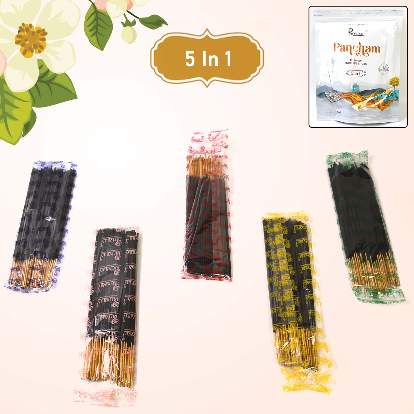 Wukusy 5-in-1 Pancham Premium Agarbatti incense sticks in a 450g pack, suitable for home improvement and aromatic ambiance.