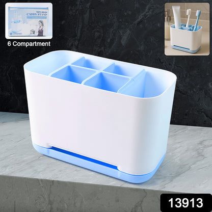 Wukusy 6-compartment plastic toothbrush holder and organizer stand for bathroom storage and home organization.