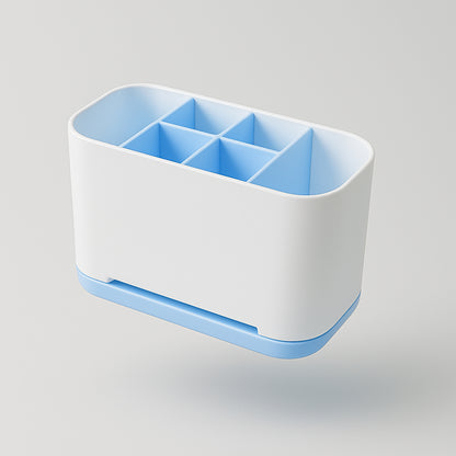 Wukusy 6-compartment plastic organizer stand for toothbrushes and bathroom essentials, versatile home improvement caddy.