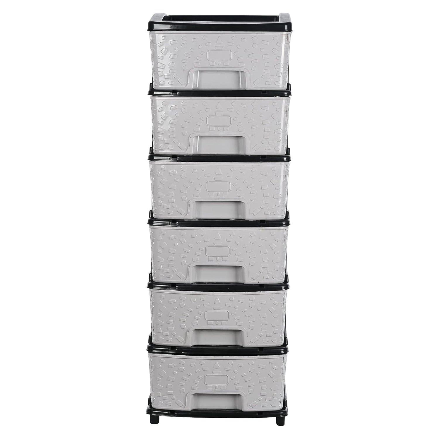 Wukusy 6-layer heavy-duty plastic drawer organizer cabinet with stone textured drawers for home organization and storage.