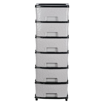 Wukusy 6-layer heavy-duty plastic drawer organizer cabinet with stone textured drawers for home organization and storage.