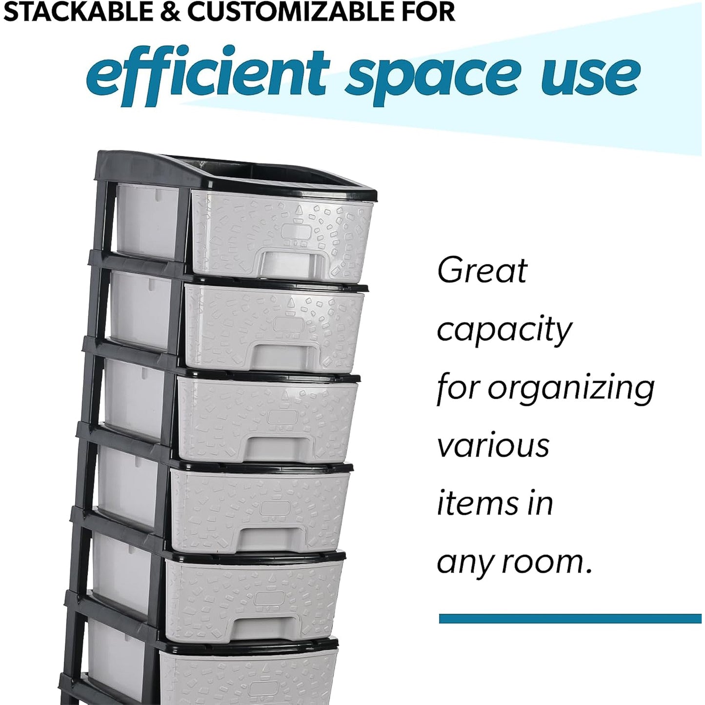 Wukusy 6-layer heavy-duty plastic drawer organizer cabinet with stone texture drawers for home organization and storage.