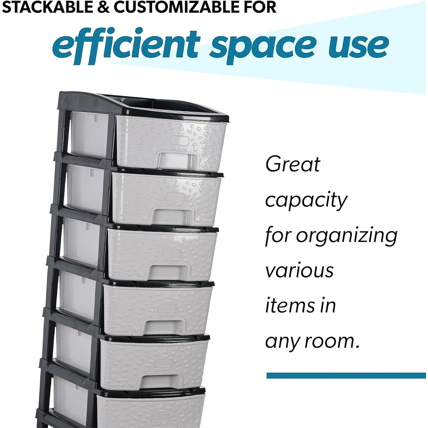 Wukusy 6-layer heavy-duty plastic drawer organizer cabinet with stone texture drawers for home organization and storage.