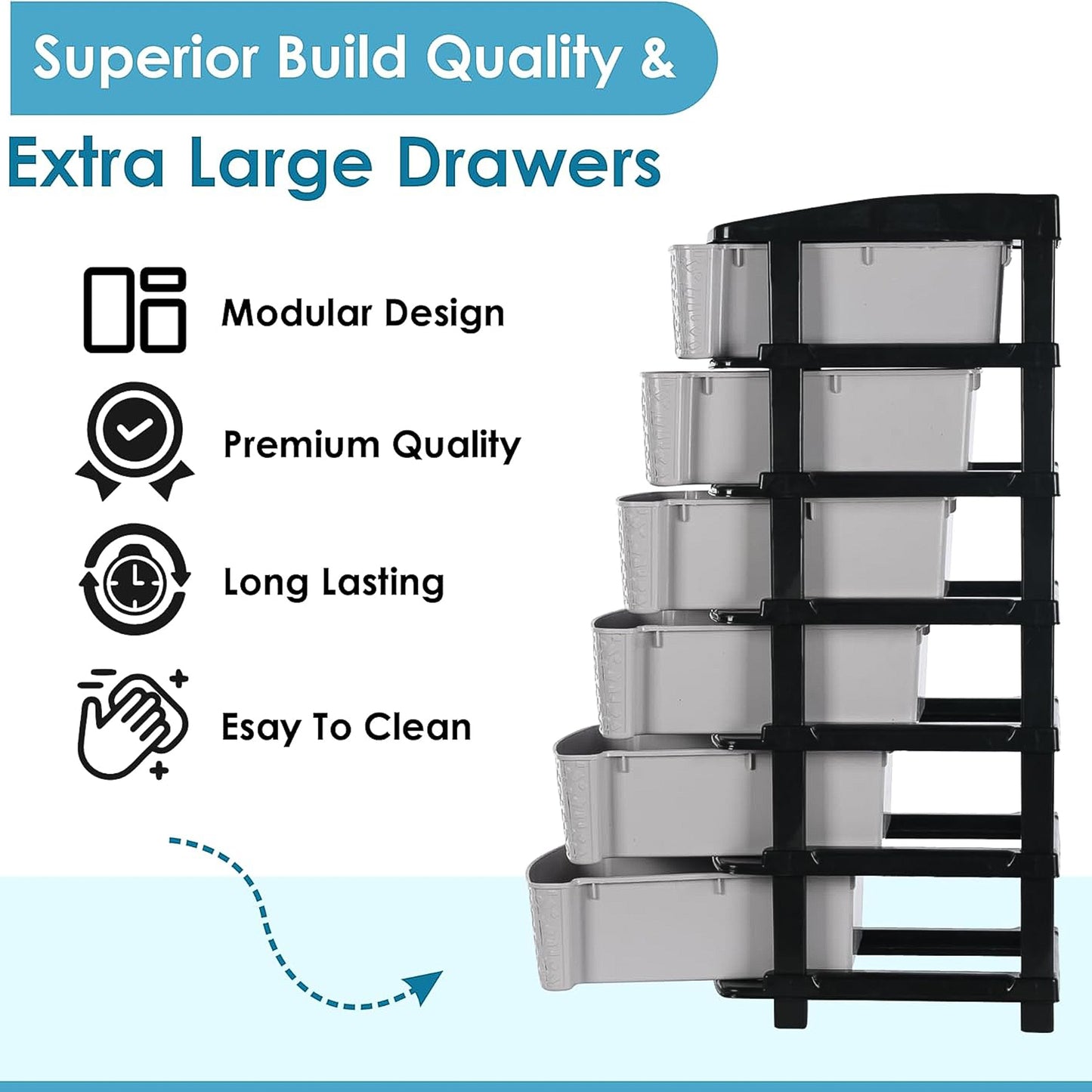 Wukusy 6-layer heavy-duty plastic drawer organizer cabinet with stone texture drawers for home improvement storage solutions