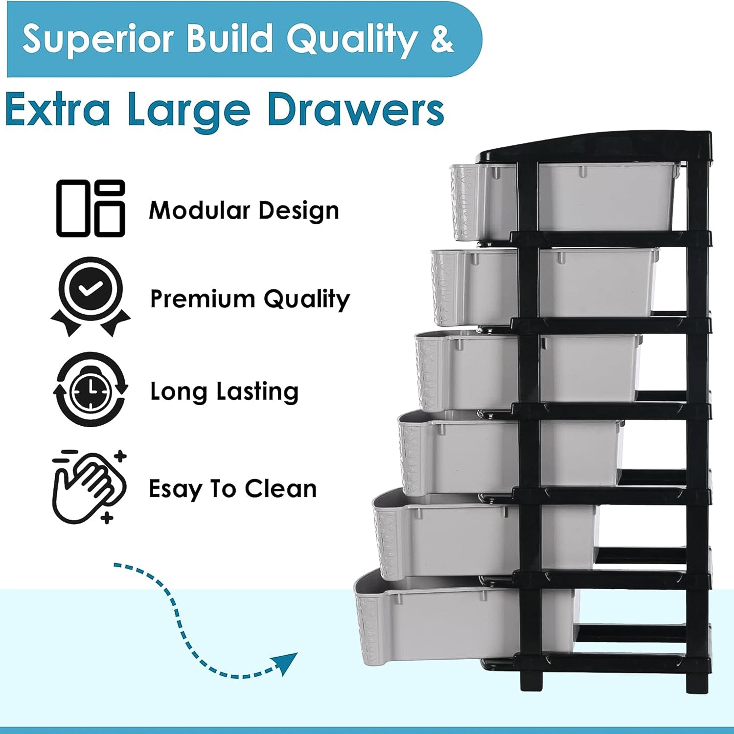 Wukusy 6-layer heavy-duty plastic drawer organizer cabinet with stone texture drawers for home improvement storage solutions