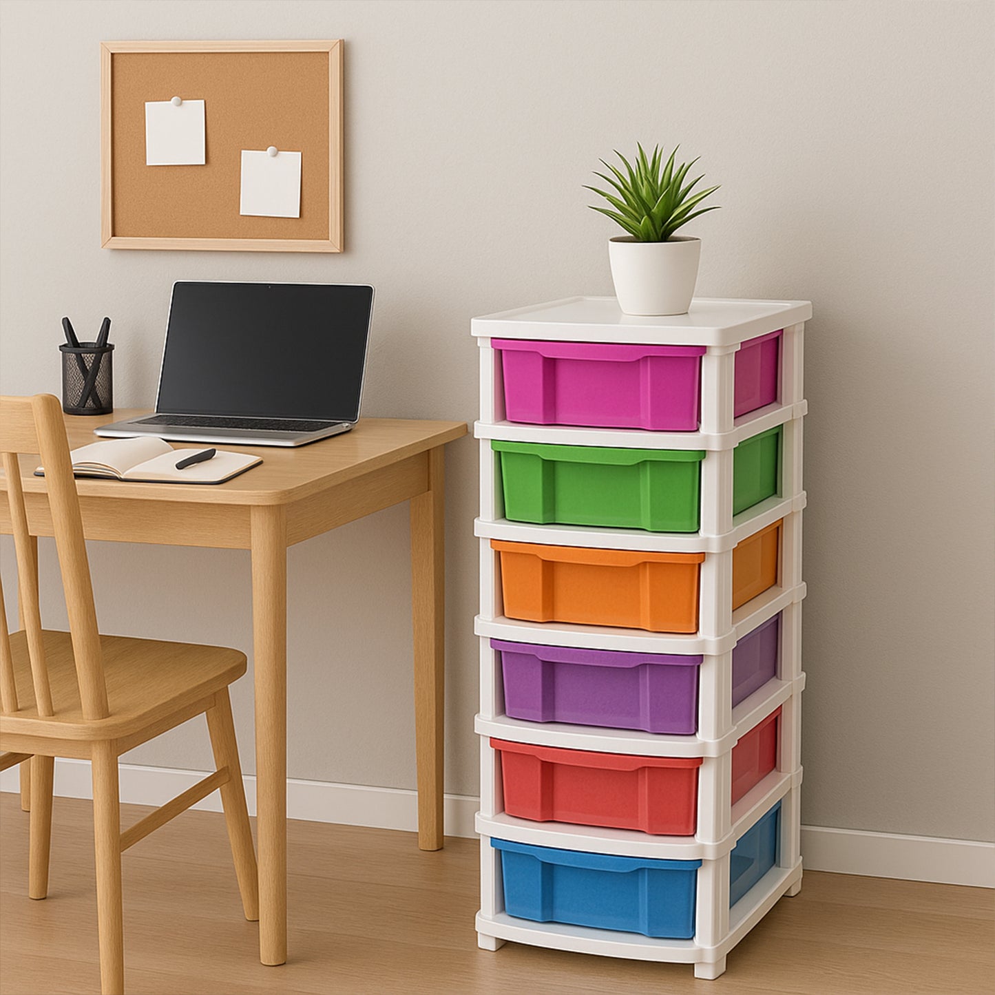 Wukusy 6-layer multi-colored plastic storage drawer cabinet for home organization and space-saving storage solutions.