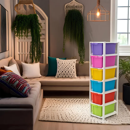 Multi-colored 6-layer plastic storage drawer cabinet by Wukusy, ideal for home organization and home improvement.