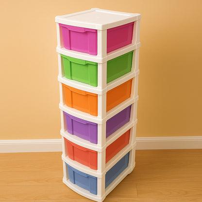 Multi-colored Wukusy 6-layer plastic storage drawer cabinet for home organization and home improvement.
