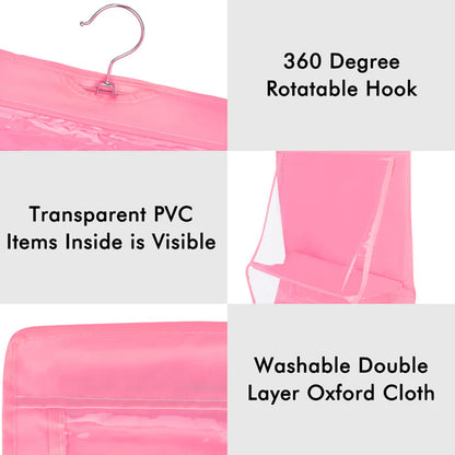 Clear hanging purse organizer with 6 pockets from Wukusy, designed for home storage and easy access to handbags.
