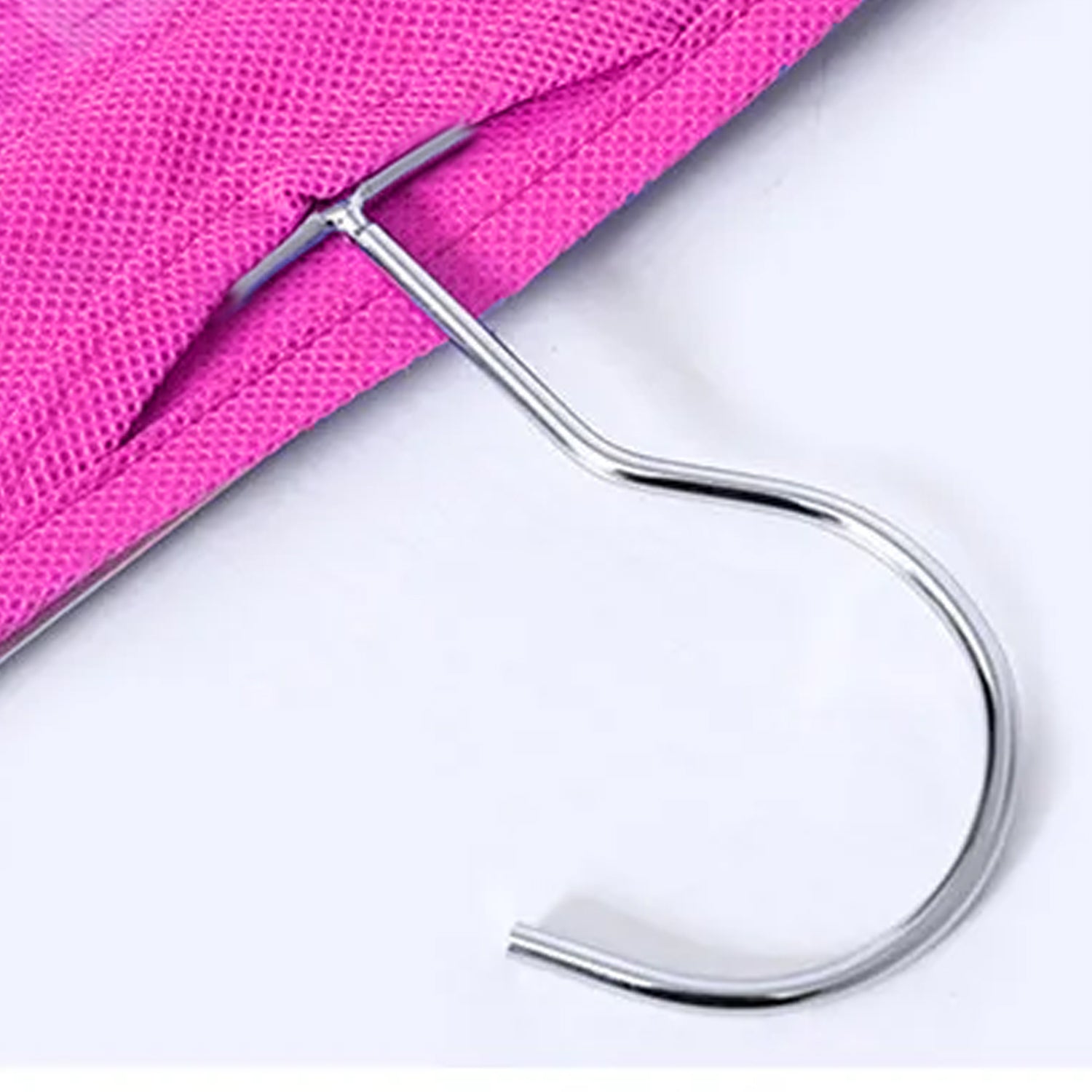 Clear hanging purse organizer with 6 pockets, designed for home storage, by Wukusy, showing multiple handbags and accessories inside.
