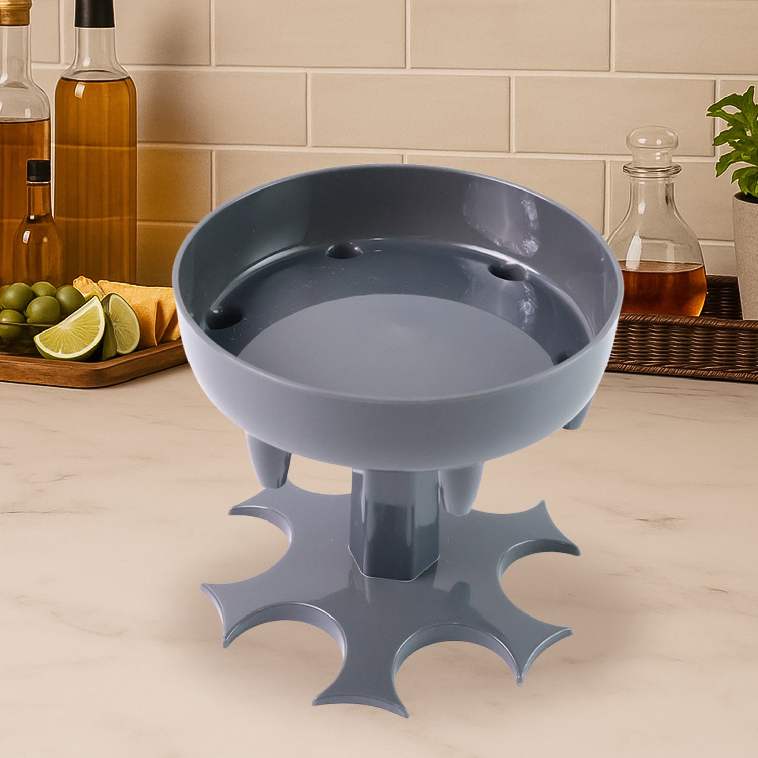 Wukusy 6-port drink dispenser stand for home improvement, holding multiple beverage containers in a sturdy metal frame.