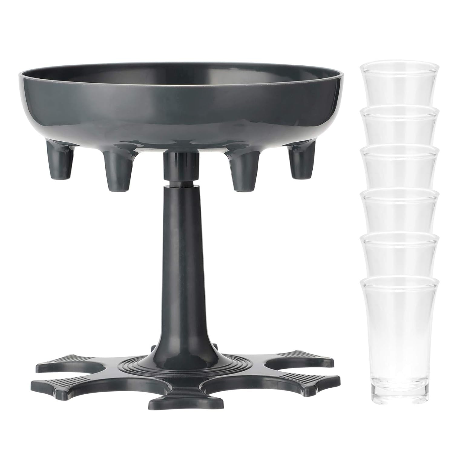 Six Wukusy glass shot dispensers with tray, home improvement set, clear glass with metal accents, perfect for organizing shot drinks.