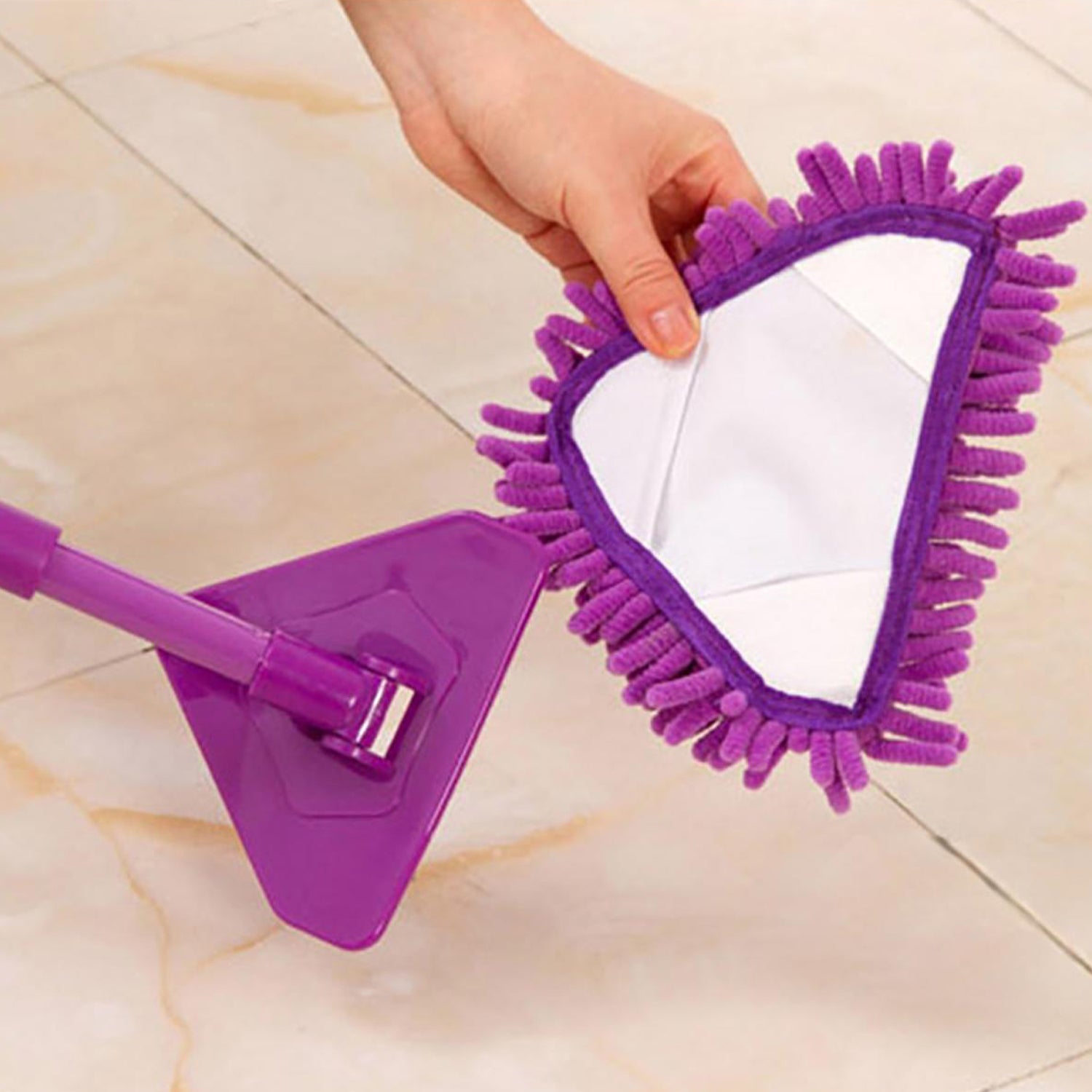 Wukusy 6001 stainless steel triangle mop for cleaning dusty and wet floors, tiles, and various floor surfaces.