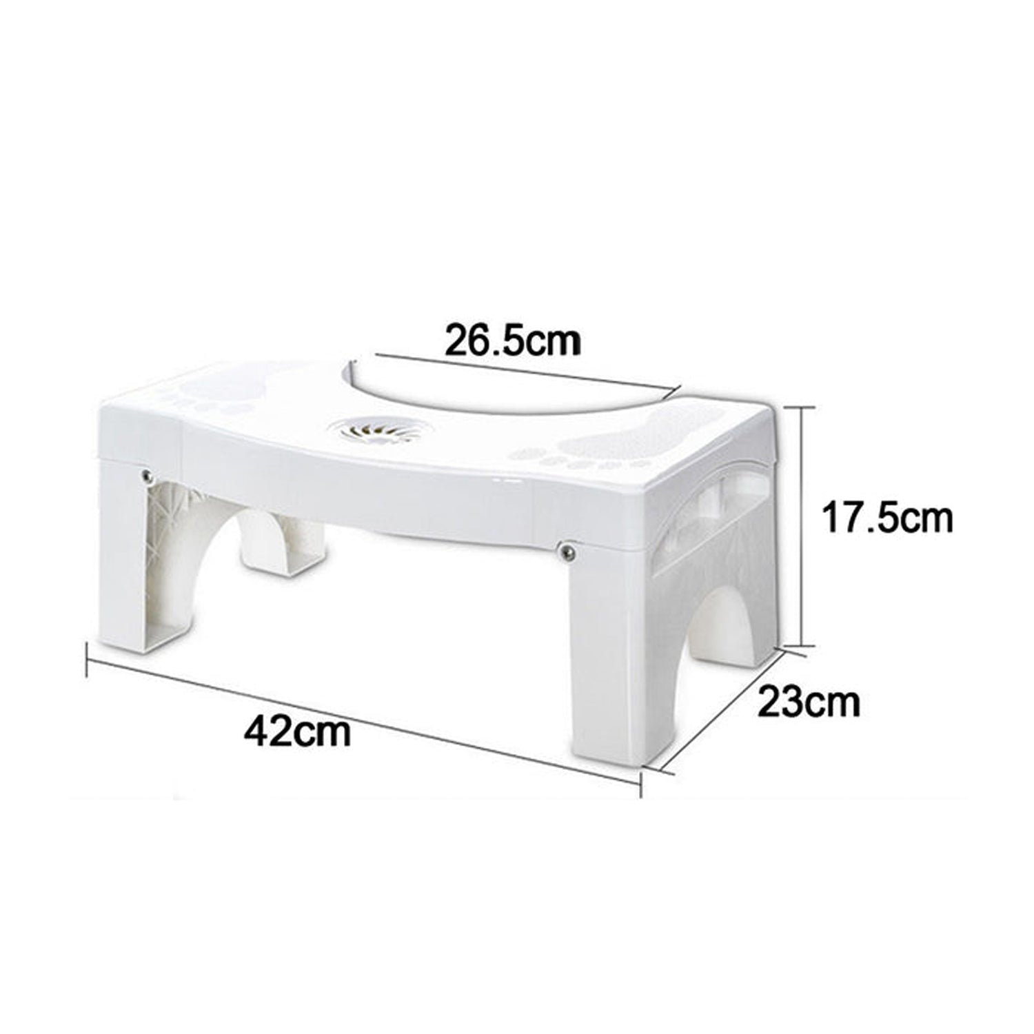 White plastic non-slip folding toilet squat stool by Wukusy, designed for comfortable bathroom use and stability.