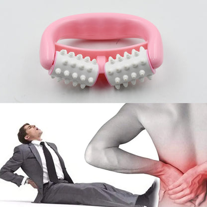Wukusy manual massage roller with round handle and two plastic rollers for cellulite reduction, muscle pain relief, and relaxation.