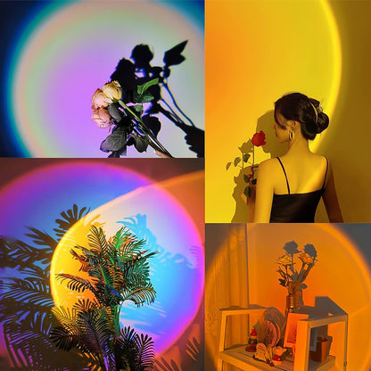 Wukusy Sunset Projection Lamp with 4 color options, LED night lights for home decor and ambient lighting.