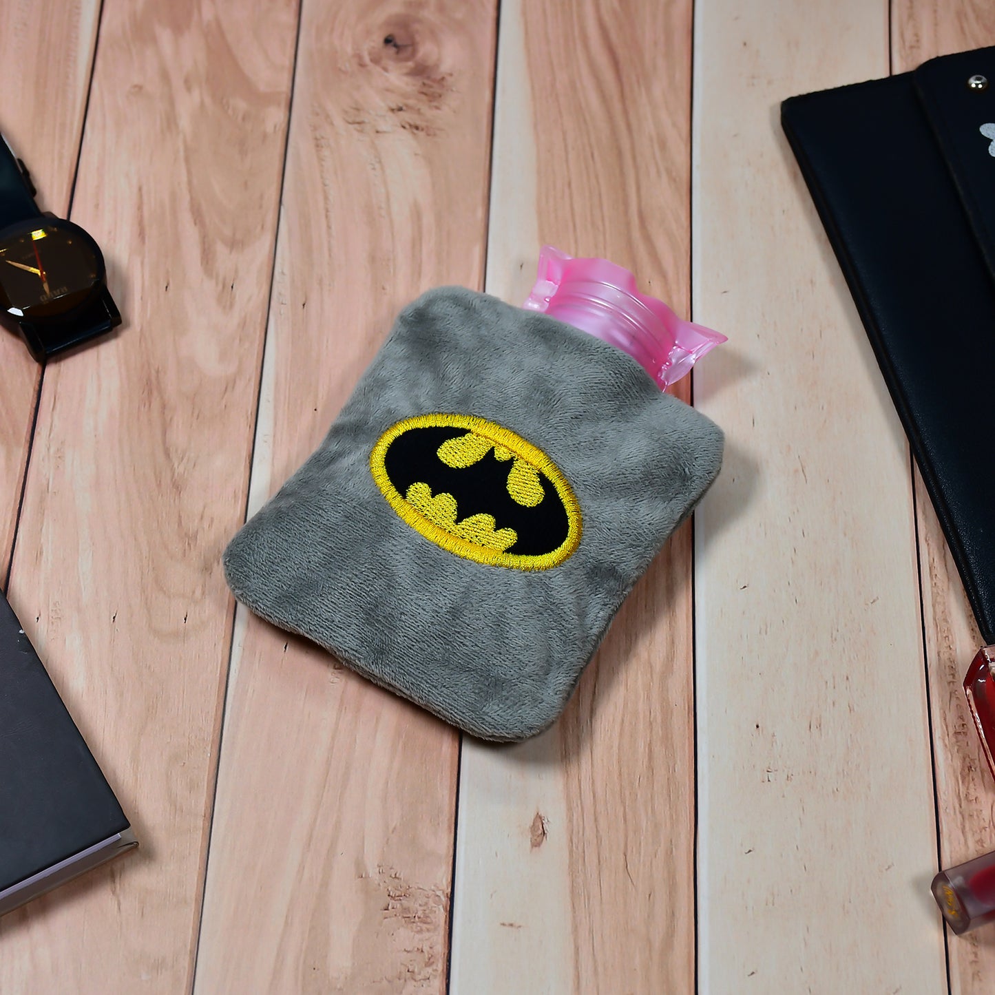Wukusy 6505 Batman small hot water bag with cover for pain relief, neck, shoulder, hand, feet warmer, and menstrual cramps.