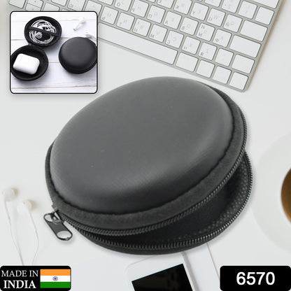 Wukusy round earphone carrying case with cute mixed design, compact pouch for headphones, data cables, coins, AirPods, and pendrives.