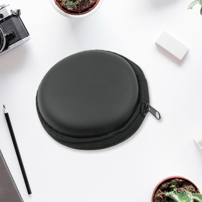 Wukusy round earphone carrying case with colorful design, compact pouch for headphones, data cables, coins, AirPods, and pendrives.