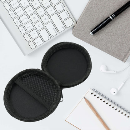 Wukusy round earphone carrying case with cute design, portable pouch for headphones, AirPods, data cables, coins, and pendrives.