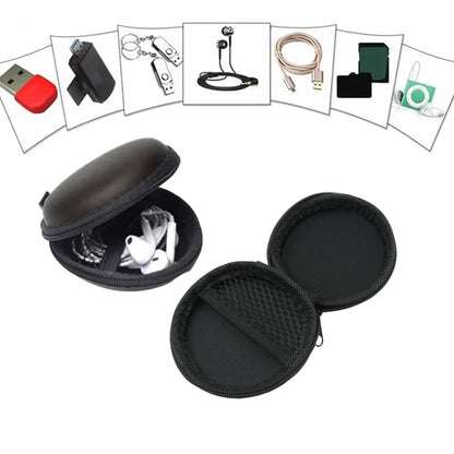 Wukusy round earphone case pouch for headphones, data cables, coins, AirPods, and pendrives, with colorful mixed design.