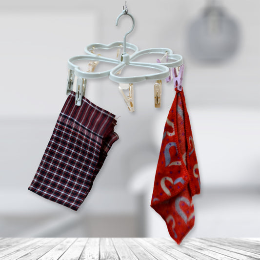 Wukusy Heart Shape Clothes Spin Rack with 8 clips for drying underwear, baby clothes, socks, bras, towels, and cloth diapers.