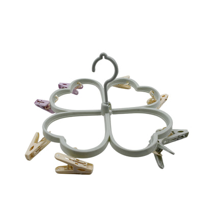 Wukusy heart-shaped laundry drying rack with 8 clips for hanging underwear, baby clothes, socks, bras, towels, and cloth diapers.