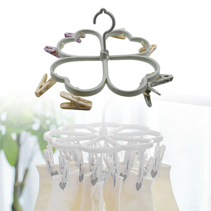 Wukusy heart-shaped clothes spin rack with 8 clips for drying underwear, baby clothes, socks, bras, towels, and diapers.