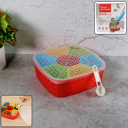 Wukusy 7-in-1 dry fruit snack box with spoon, portable storage container for healthy dry fruit snacks at home or on the go.