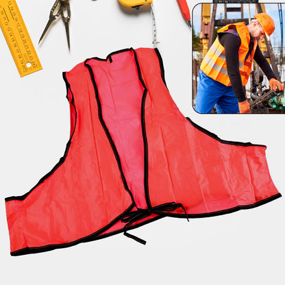 Wukusy adult high visibility PVC safety vest with tie closure, soft vinyl material, designed for staff and volunteer identification outdoors.