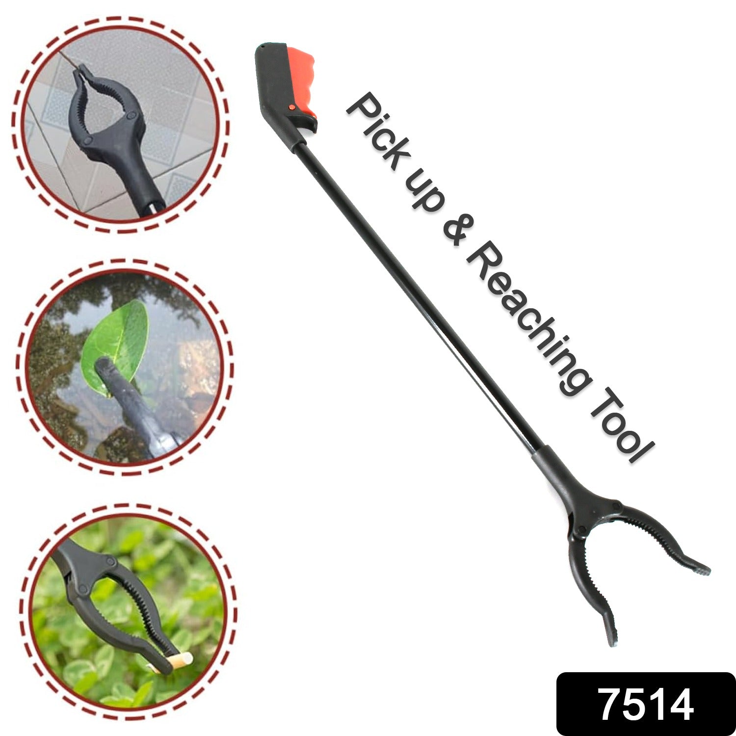 Wukusy 7514 extra-long pickup aid trash picker with rotating grip, heavy-duty arm for litter, gardening, and reaching for elderly or disabled