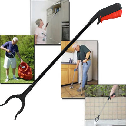 Wukusy extra long pickup aid trash picker with rotating hand grip for gardening, litter pickup, elderly, disabled, and handicap assistance.