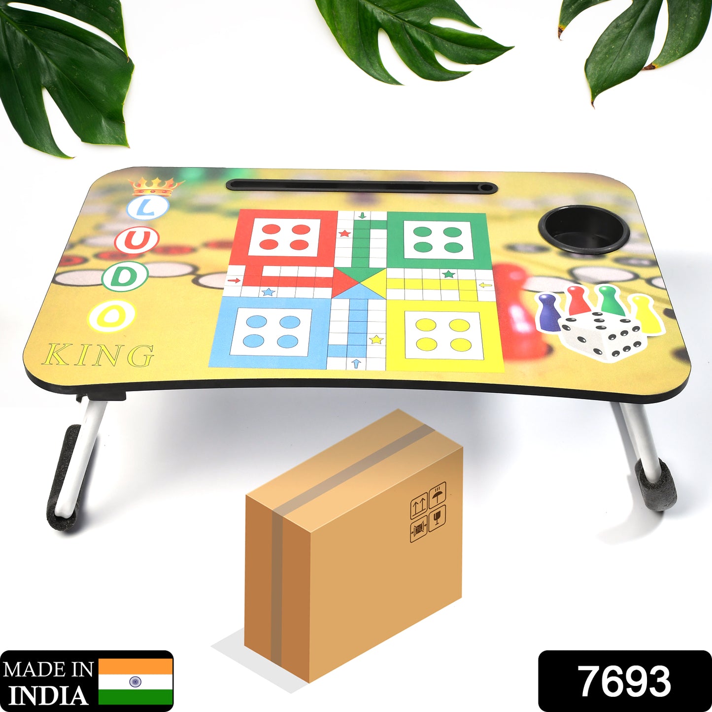 Wukusy foldable bed study table with tablet slot and cup holder, portable multifunction laptop desk for home, work, or children.