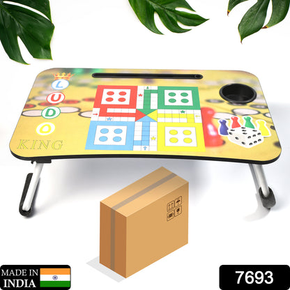 Wukusy foldable bed study table with tablet slot and cup holder, portable multifunction laptop desk for home, work, or children.