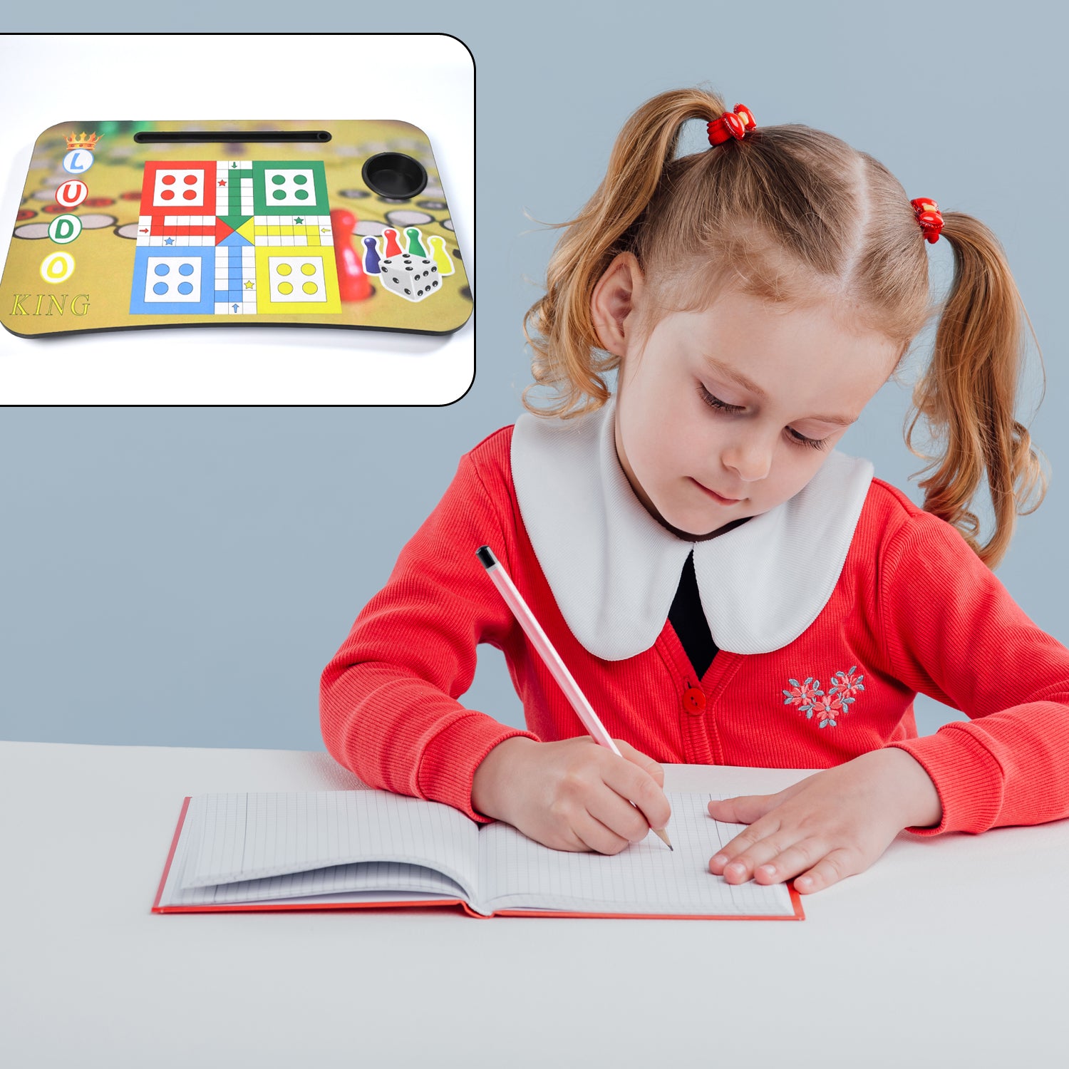 Wukusy foldable bed study table with tablet slot and cup holder, portable multifunction laptop desk for home, work, or children.