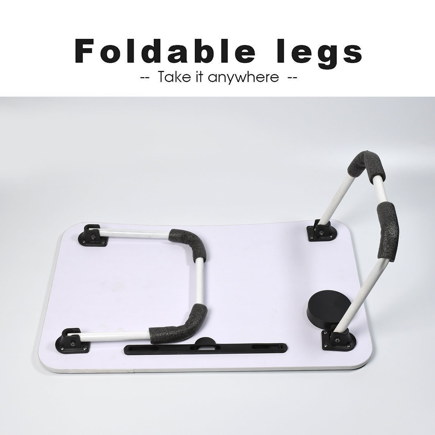 Wukusy foldable bed study table with tablet slot and cup holder, portable multifunction laptop lapdesk for children and home use.