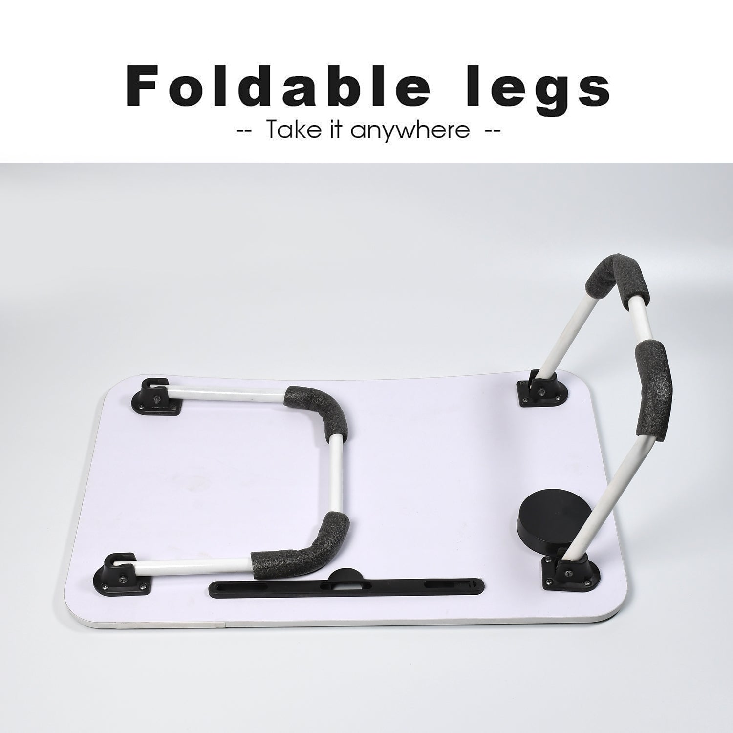 Wukusy foldable bed study table with tablet slot and cup holder, portable multifunction laptop lapdesk for children and home use.