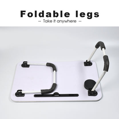 Wukusy foldable bed study table with tablet slot and cup holder, portable multifunction laptop lapdesk for children and home use.