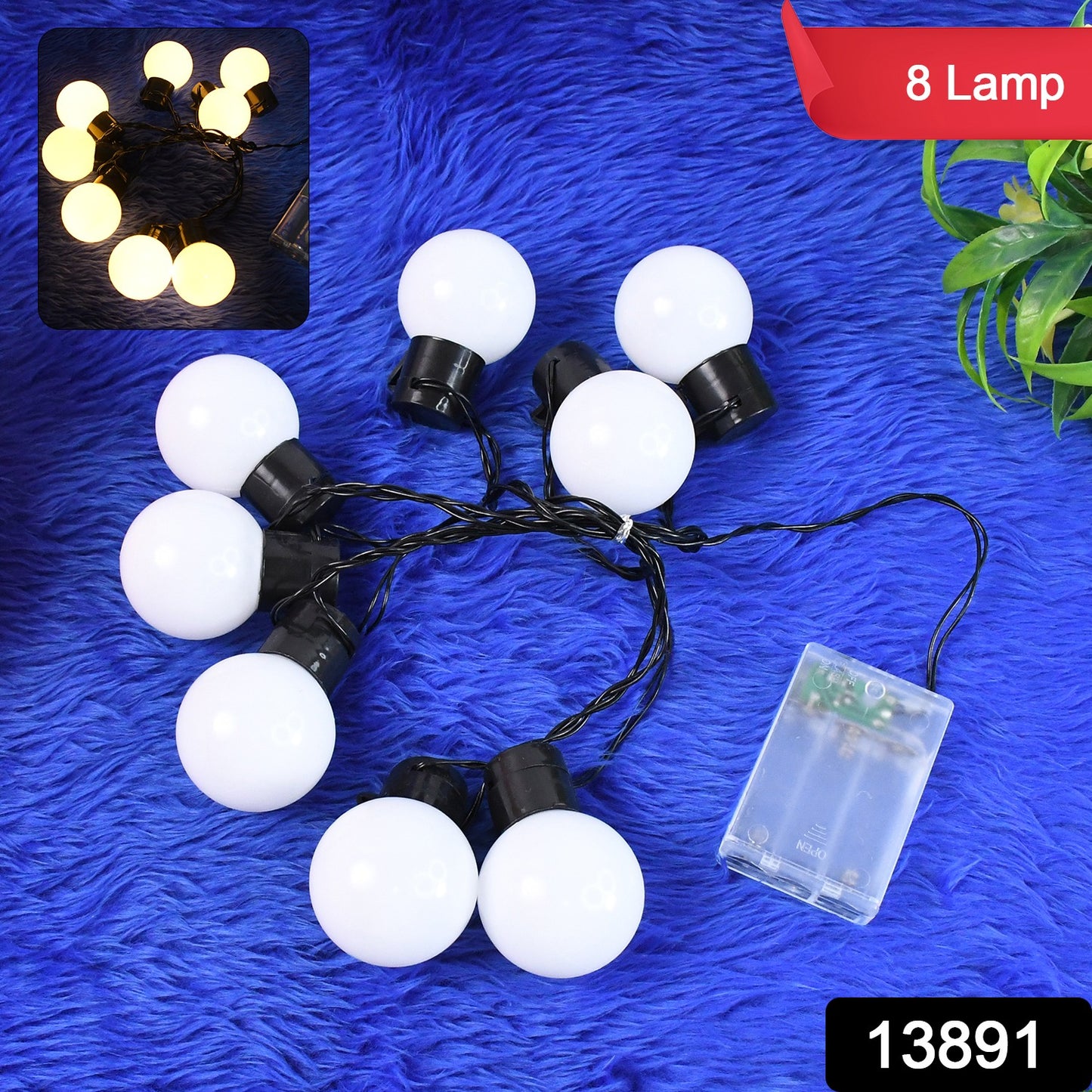 Wukusy 8 LED string lights, battery operated, indoor home improvement decor, with 3 batteries not included.
