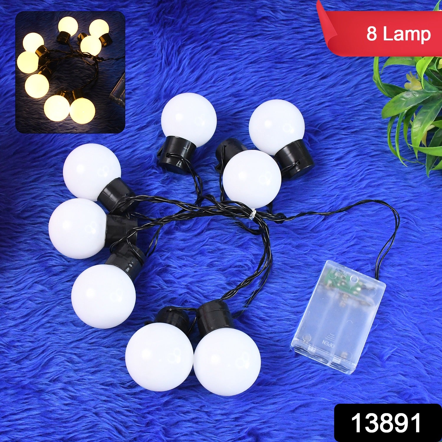Wukusy 8 LED string lights, battery operated, indoor home improvement decor, with 3 batteries not included.