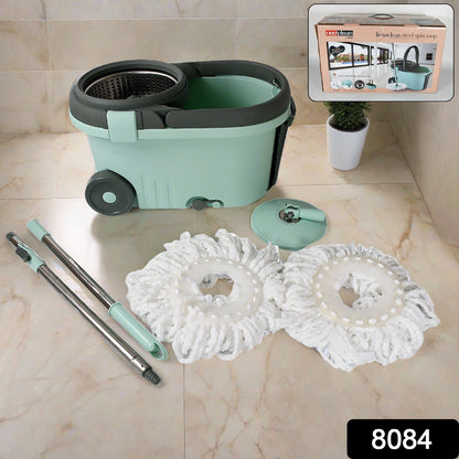 Wukusy Ganesh Quick Spin Mop with steel bucket, microfiber heads, easy wheels, and refill for efficient home floor cleaning.