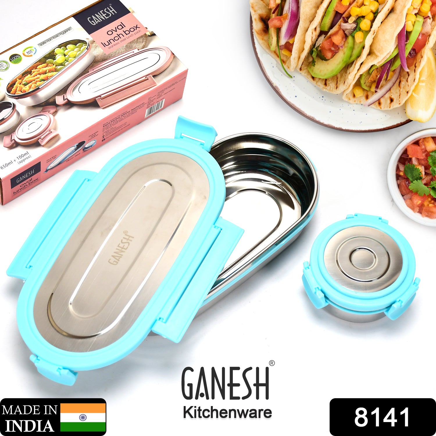Set of two small Wukusy Ganesh stainless steel lunch boxes, compact containers for home improvement and food storage.