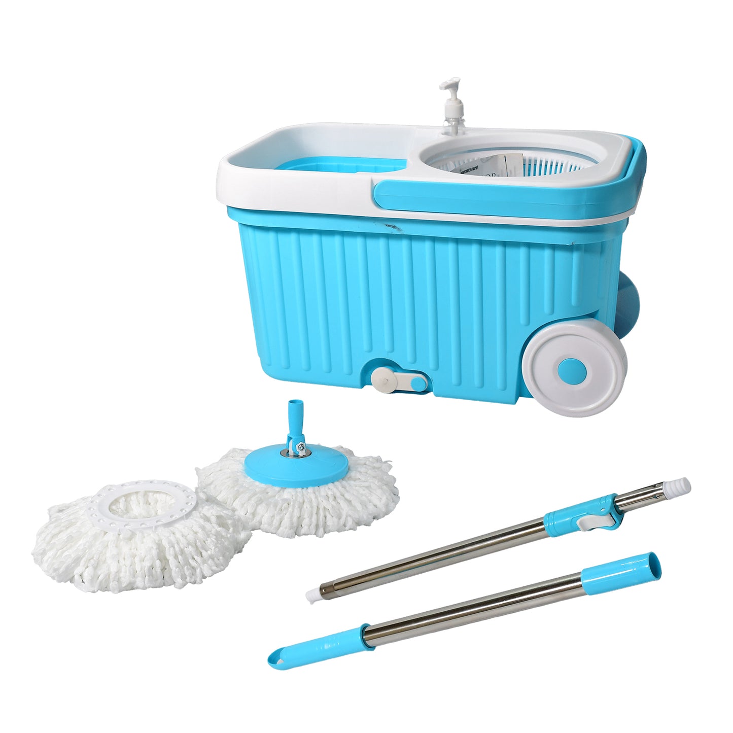 Wukusy 8712 Sporty Plastic Spin Mop with large wheels and auto-fold handle for 360-degree cleaning in home improvement.