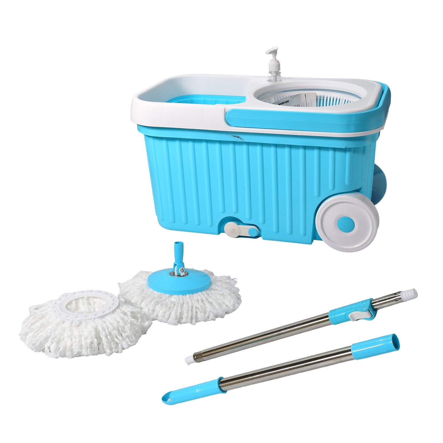Wukusy 8712 Sporty Plastic Spin Mop with large wheels and auto-fold handle for 360-degree cleaning in home improvement.
