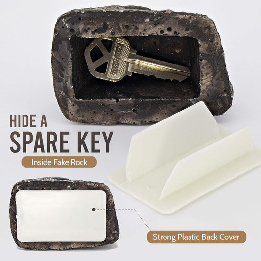 Weatherproof fake rock key hider by Wukusy, designed to look like a real outdoor rock for discreet emergency key storage.