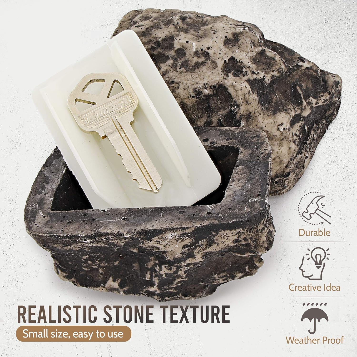 Wukusy weatherproof rock key hider looks like a real outdoor rock, perfect for hiding keys and emergency access in home improvement.