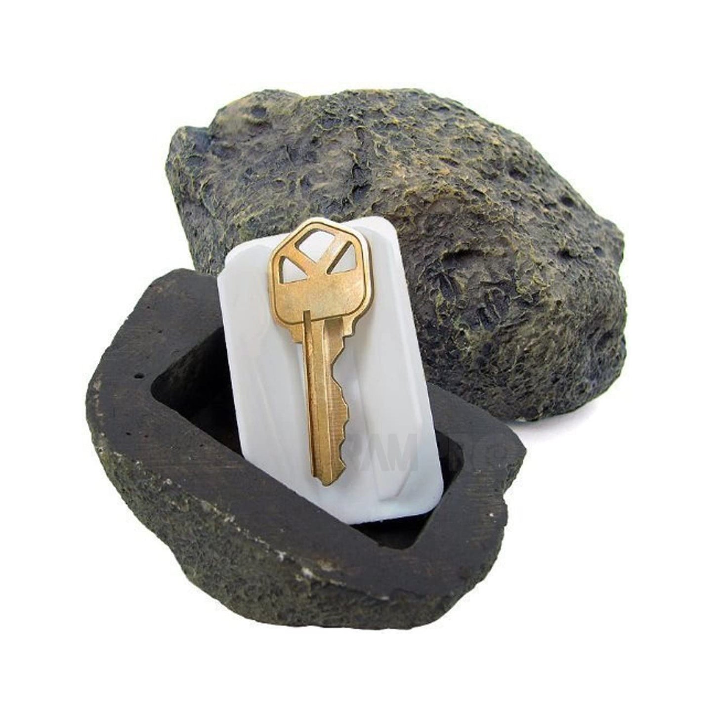 Wukusy weatherproof fake rock key hider resembling a real outdoor rock, ideal for outdoor emergency key concealment.