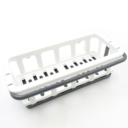Wukusy plastic hanging drain rack with adhesive hook, retractable sponge holder, suitable for kitchen and bathroom organization.
